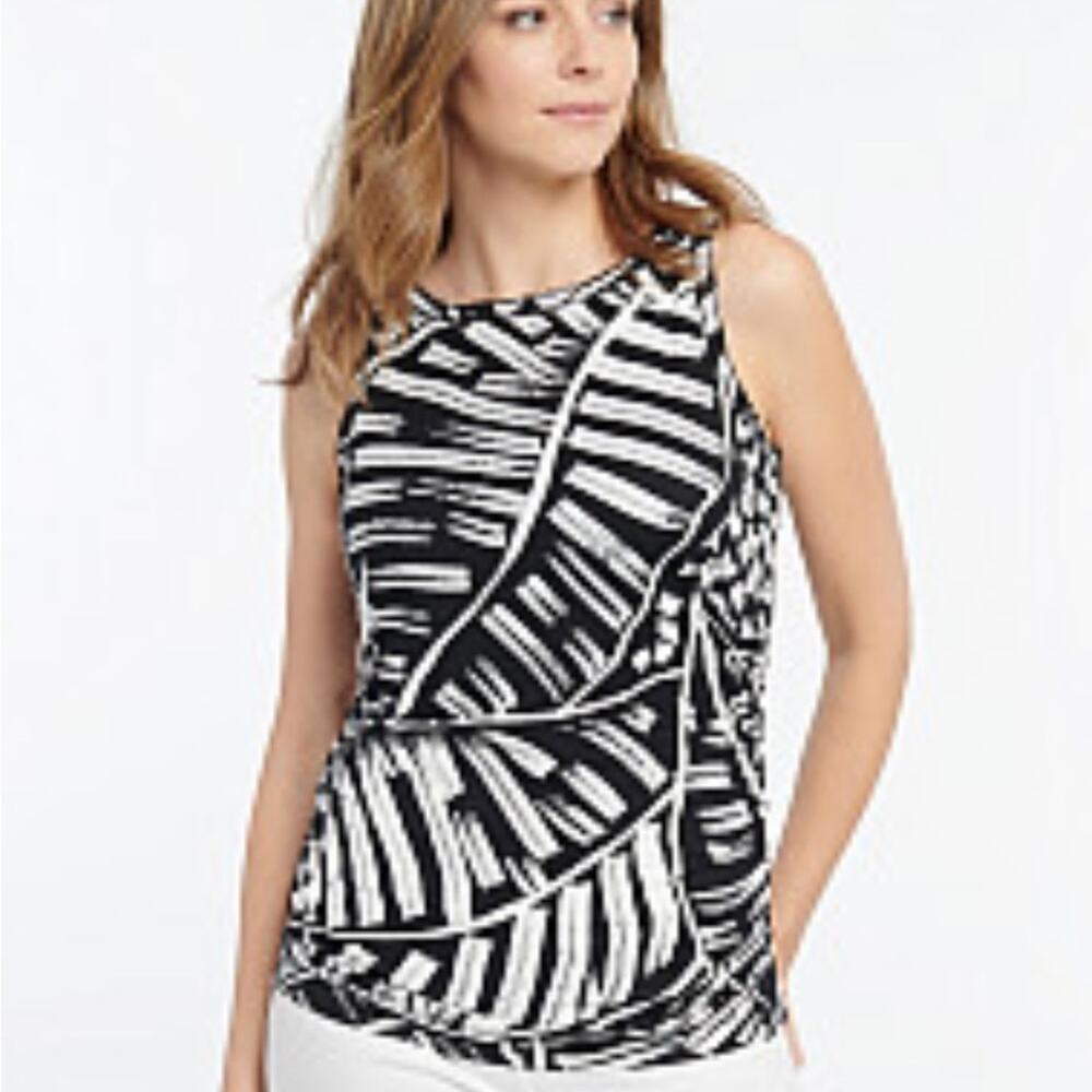 Nic+Zoe Black/White Moonlit Palm Tank Top - Large